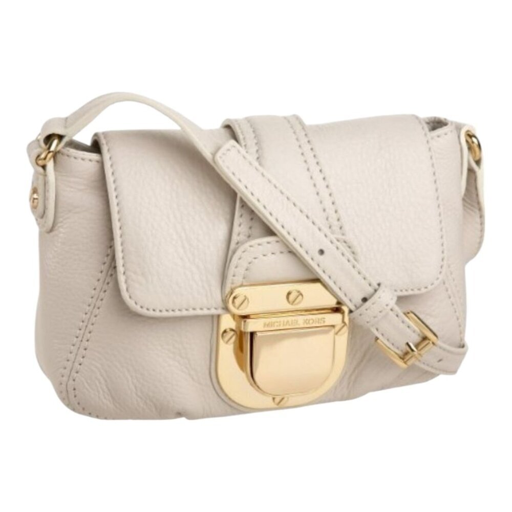 MICHAEL KORS Charlton Leather Mini Crossbody Bag Cream Gold Tone Hardware Preppy